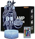 3D Illusion Licht Star Wars The Mandalorian LED Nachtlicht Decor Lampe mit Fernbedienung Geburtstagsgeschenk für Mädchen Einhorn Geschenk für Mädchen Geburtstagsgeschenk