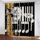 YTSDBB Blickdichte Gardinen Verdunkelungsvorhang Schwarz Musiknoten modern B 150 x H 166 cm Thermovorhang Schlafzimmer Lichtundurchlässig stoff Lärmschutzvorhang für Junge Mädchen Wohnzimmer Teenag