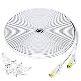 YOREPEK Cat 7 Ethernet Kabel Computer 15M Netzwerkkabel Flach Gigabit Lan 10 Gbit/S RJ45 Ethernet Lan Cat7 Hochgeschwindigkeits-Netzwerkkabel Kompatibel für Router Modem Switch PS4/3 Patchpannel, Weiß