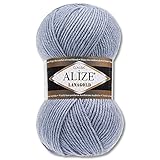 Wohnkult Alize 100 g Lanagold Premium Wolle 51 Auswahl Mützen Decken Kleidung Accesoire (221 | Hellblau Melange)