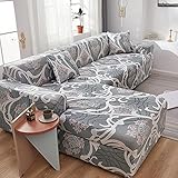 Elastischer Ecksofabezug in L-Form, Sofabezug mit Karomuster für Wohnzimmer, dekorative Möbel, rutschfeste Schutzhülle, A4, 2-S