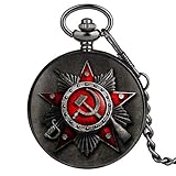 ZMKW Retro Russland Sowjetunion Russische Flagge Hammer Abzeichen Sichel Taschenuhr Design Halskette Kette Geschenk für Männer Frauen, T