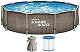 Summer Waves Frame Active Pool Dunkles Doppel-Rattan 305 x 76 cm mit Filterpump