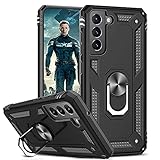 LeYi Hülle für Samsung Galaxy S21 FE 5G Handyhülle, Militär Standard Stoßfest Ständer Schutzhülle 360 Grad Ring Halter Handy Hüllen Silikon Cover Bumper Case für Samsung Galaxy S21 FE 5G Schw