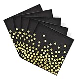 Disino 50 Stück Servietten Schwarz Gold für Party, 33 X 33 cm Servietten Papier Biologisch Abbauba für Birthday Party, Hochzeit, Weihnachten, Neuj