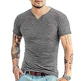 Herren Kurzarm Beefy T-Shirt Slim Fit Casual Baumwolle V-Ausschnitt Basic Unterhemden Größe 3XL