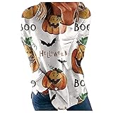 Sweatshirt Oberteile Damen Halloween Oversized Langarm Langarm Pullover T-Shirts Sommer Elegant Locker Bluse Vintage Bunt Bedrucktes Graphic Langarmshirt Casual Rundhals Hemd Teenager Lässig Tunik