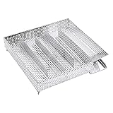 UIEEGPG Kaltrauchgenerator aus Edelstahl, Sparbrand Kaltraucherzeuger Mit Griffen Bürste + Haken für Räuchern von Fleisch Fisch für Smoker, Räucherofen, Kugelgrill zum Kalträuchern (22,5x21,5x4,5 cm)