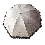 ZHONGTAI Regenschirm Sturmfest Netter Stickerei-Spitze-Rand-Regen Sonnenschirm for Frauen tragbaren Klapp UV Regenschirm Schwarz Coating Sonnenschutz 8 Rippen Klappschirm (Color : Creamy White)