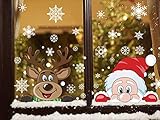 DERAYEE 6 Blätter gucken Santa & Rudolph Fenster haftet Schneeflocken statische Aufkleber für Weihnachten Fenster anzuzeig