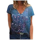 T-Shirt Damen Bluse Tops Oberteile Frühling Sommer Lose Casual Basic Oversize Hemd Teenager Mädchen und Frauen mit Motiv Vintage Boho Damen Casual Fashion Loose Round Neck Cat Print Kurzarm Top