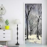 QHOXAI Fototapete Türtapete Selbstklebend 3D Türposter - Abnehmbar Fototapete Türfolie Poster Tapete Schneeszene Im Winterwald Türaufkleber Für Tür, Wohnzimmer Schlafzimmer Wandbild 85X205C