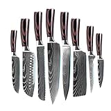 profi messer 8 stücke küche chef messer set japanische hand geschmiedet hohe carbon edelstahl damaskus laser muster schneiden küchenmesser Küchenmesser (Color : Black)