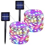 Solar-Lichterkette für den Außenbereich, wasserdicht, 100 LEDs, Kupferdraht, 8 Modi, funkelnde Lichter für Schlafzimmer, Terrasse, Garten, Baum, Party & Urlaubsdekoration (2er-Pack, mehrfarbig)