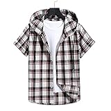 Hoodie Herren Sommer Kariert Atmungsaktiv Shirt Herren Lässig Sport Urban Style Sportshirt Mode All-Match Knopfleiste Shirt Herren Angeln Surfen Sandstrand Herren H