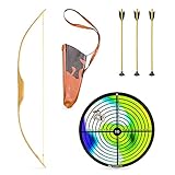 mankitoys Kinder Pfeil & Bogen Set - Holz-Bogen, Köcher, Saugnapf-Pfeile & Zielscheibe - Bogenschießen Spielzeug - Kostüm-Zubehör - Kinder ab 6-12 J