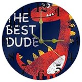 Timmershabi Dinosaurier-Wanduhr, Marineblau, 25,4 cm, leise, nicht tickende Quarz, batteriebetrieben, runde Wanduhren für Zuhause/Küche/Büro/Schule U