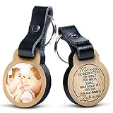 Premium schenkYOU Schlüsselanhänger mit Foto aus Eichenholz und dunklem Echtleder - personalisierte Geschenkidee - Gravur „Mama, du bedeutest.“