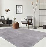 the carpet Relax Moderner Flauschiger Kurzflor Teppich, Anti-Rutsch Unterseite, Waschbar bis 30 Grad, Super Soft, Felloptik, Grau, 160 x 230