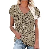T-Shirt Damen Elegant Trendige Oberteile Kurzarm Sommer Casual Shirts Bluse Damen Lose V-Ausschnitt Blumendruck Blütenblattärmeln Tunika Top