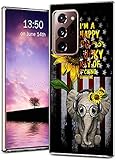 JEAOR Hülle Kompatibel mit Samsung Galaxy Note 20 Ultra 6.9 Zoll 2020, 4 Ecken Stoßfest Ganzkörper Schutzhülle TPU Bumper Cover Klar mit Muster Sonnenblume & Elefant mit Happy Go Glücksprü