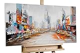 KunstLoft® Acryl Gemälde 'Großstadtfieber' 100x50cm | original handgemalte Leinwand Bilder XXL | Moderne Skyline in Beige und Bunt | Wandbild Acrylbild Moderne Kunst einteilig mit R