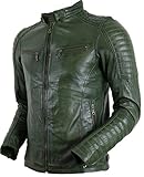 Herren Biker Lederjacke in Khaki Grün aus echtem Leder (M)