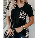 YYYSHOPP Blusen für Frauen Sommer Mode Frauen Kurzarm Rundhalsausschnitt Blume/Leopard Patchwork Tasche Lose Casual T Shirts Tops Sexy Outfit yyyshoppp. (Color : Leopard, Size : XX-Large)