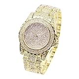 Damen Uhren Analog Quarz Armbanduhr mit Full Strass Lässige mit Edelstahlband Armband Mode Kleid Elegant Beiläufig Quarzuhr Quarz Uhren Geschenke Kleid Watch für Mädchen Frauen (Gold)