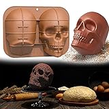 ZSSGSHR Handgemachte Halloween-Backform für Schokolade, Zucker, Fondant, extra große 3D-Totenkopf-Silikon-Kuchenform, Eiswürfel, handgefertigte Back