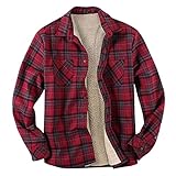 BGUK Herren Langarm Flanell Kariertes Bequemes Button-up Baumwollhemd Thermohemd Flanellhemd Winterjacke Gefüttert Fleecefutter Arbeitshemd O