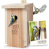 wildtier herz | Nistkasten Natur für Blaumeisen & kleine Meisenarten aus Massiv-Holz - verschraubt, unbehandelt, wetterfest, Vogelhaus für Meisen, Nisthilfe mit 28 mm Einflug