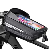 NEUFLY Fahrrad Rahmentasche, Fahrrad Handyhalterung Wasserdicht Super Empfindlicher Touchscreen mit Kopfhörerloch MTB Druckfest Fahrradtasche Rahmen für Smartphones bis zu 6,5 Z