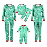 YJING Weihnachten Schlafanzüge Casual Pyjamas Zweiteiliger Sleepwear Hausanzug Weich Nachtwäsche Freizeitanzug Mutter Vater Kinder Sleepshirt Herbst Winter Lang Sleepwear(11-Grün Kinder, 8 Jahre)