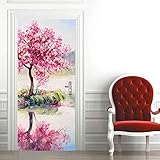 N / A Türtapete selbstklebend Kirschbaum selbstklebend Fototapete Tapete PVC Wasserdicht Abnehmbare Wandbilder Für Schlafzimmer Haus Bad Studio Büro 77 x 200