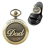 Vater Taschenuhr Leder Cover Vintage Klassische Taschenuhr Leder Box Kette für Männer Papa Geburtstag Vatertag Weihnachten Geschenke + Lederbezug