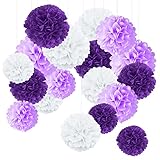 MILEEO Seidenpapier Pompons Papier PomPoms Blumen Ball Dekorpapier Kit für Hochzeit, Geburtstag, Party und Freien 8,10,12 Zoll 18 Stück (Lila)