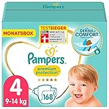 Pampers Baby Windeln Größe 4 (9-14kg) Premium Protection, 168 Stück, MONATSBOX, Pampers Weichster Komfort Und S