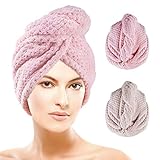 Ponsey Haarturban - Turban Handtuch mit Knopf 2 Stück Mikrofaser Handtuch Superabsorbierender Haarhandtuch Haartrockentuch (Beige und Rose) Hair Towel - 60 x 25