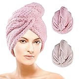 Ponsey Haarturban - Turban Handtuch mit Knopf 2 Stück Mikrofaser Handtuch Superabsorbierender Haarhandtuch Haartrockentuch (Beige und Rose) Hair Towel - 60 x 25