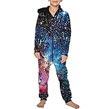 Jumpsuit Jogger für die Ganze Familie, Morbuy Unisex Junge Mädchen Kapuzenpullover Strampelanzug 3D Sternenklarer Himmel Printed Onepiece Sweatshirt Strampler Nachtwäsche (L(145-150cm),Universum)