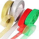 100 Yard Weihnachtsbänder Set Bunt 4 Rollen Geschenkbänder Christmas Ribbons Glitzer Band Oganzaband Schleifenband Dekoband für Weihnachten Geschenkverpackung DIY Dekoration usw.(Breit: 20mm)
