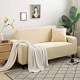 Sofabezug Stretch, Sofahusse Sofa Sofabezug Sofa Elastische 2 3 4 Sitzer Sofahusse Weiche Möbelbezug Für Wohnzimmer-Beige-1Sitzer 80-130cm(32-52in)