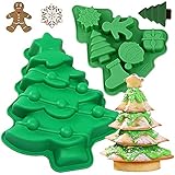 MEZHEN Weihnachten Silikonform Backform Weihnachtsbaum Kuchenform Silikon Kuchenbackform Mousse Fondant Schokolade Soap Motivbackformen 3D für Weihnachten Form 2 Stück