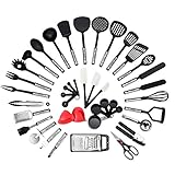 NEXGADGET Küchenhelfer Set, 42 Stücke Küchenzubehör Kochgeschirr Set aus Edelstahl & Nylon, Küchenutensilien Inkl. Löffel, Turners, Tongs, Schneebesen, Dosenöffner, Schäler, Schaber, Messbecher usw