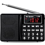 Tragbares FM AM SW Radio, Klein Mini Radio mit Lautsprecher, Kopfhörerbuchse, Akku, Memoryfunktion, USB-Stick/TF/AUX MP3-Musik-Player Taschenradio mit Große Zifferntasten und Ultralang