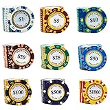 14 Gramm Ton Eisenkern Poker Chip Set, Monte Carlo Casino Chips, Poker Chips Set für Texas Holdem Blackjack Casino Glücksspiele Poker Chips S