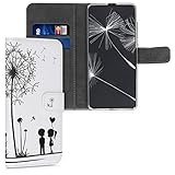 kwmobile Wallet Case kompatibel mit Samsung Galaxy A51 - Hülle mit Ständer Kartenfächer Pusteblume Love Schwarz Weiß