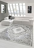 Designer und Moderner Teppich Kurzflor Teppich Orient in Grau Silber Beige Größe 80x150