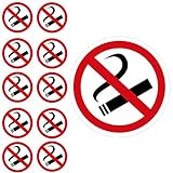 11 x Aufkleber Rauchen Verboten (10cm - abgelöst 9,5 cm - Rund) - UV-Resistent - Vorgestanzt - Für Außen und Innen - Alternative zum Nicht Rauchen Schild - Rauchen verboten Aufkleber 10